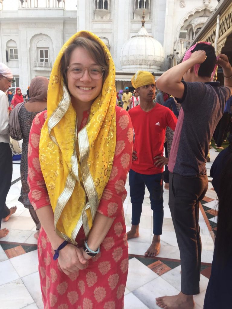 The author, Carley Teacher, wearing traditional Indian clothing 