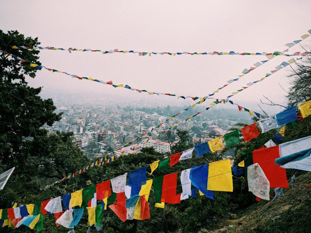 Prayer flags against the city of Kathmandu