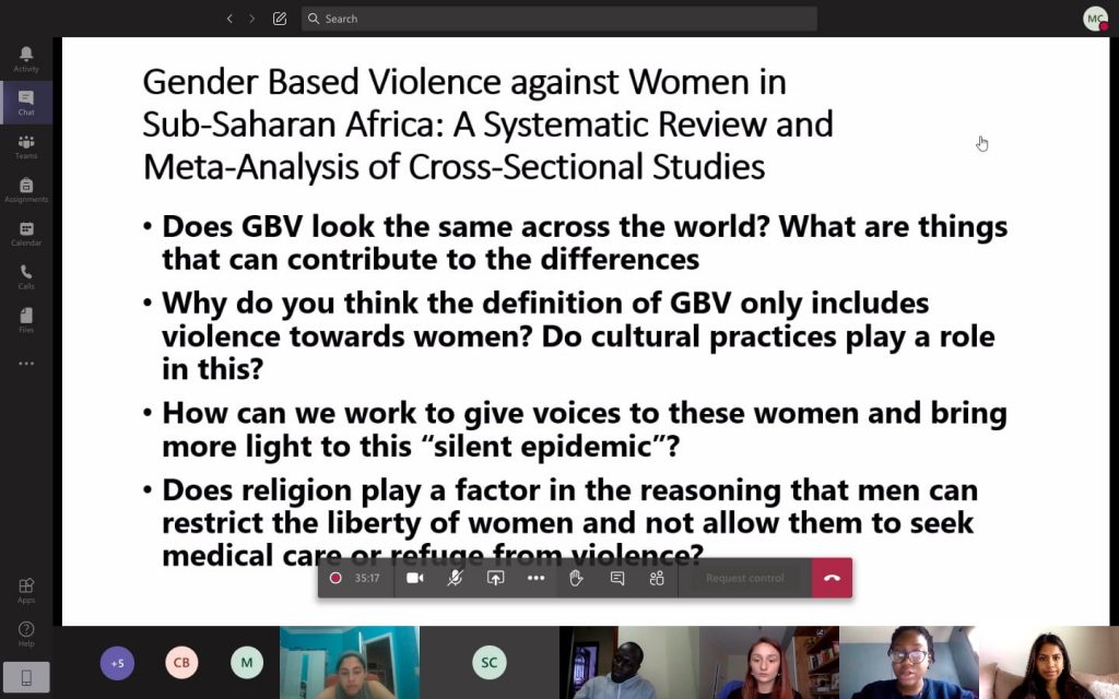 A screenshot of an online discussion on gender-based violence in Africa. 