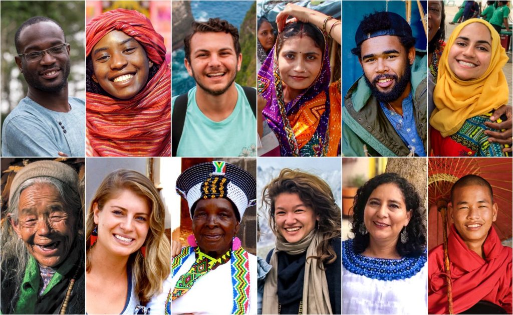 Nine multicultural smiling faces